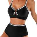Herseas Women's Textured Bikini Sets O Ring Swimsuits Whip Stitch High Waisted Bathing Suits 2026 Summer Beach Wear, Size: X-Large