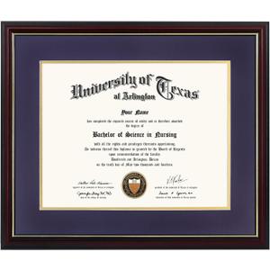 GraduationMall 11x14 Diploma Frame with Purple over Gold Mat or Display 15x18 Certificate without Mat,Solid Wood & UV Protection Acrylic,Cherry Finish with Gold Trim