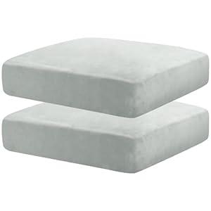 MAXIJIN Velvet Stretch Seat Cushion Covers Couch Cushion Cover for Individual Cushions Sofa Seat Cushion Slipcovers with Elastic Bottom (2 Piece Sofa Cushion Covers, Silver Grey)