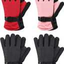 Hicarer 4 Pairs Winter Gloves for Kids Waterproof Snow Ski Gloves Girls Boys Warm Unisex Youth Clothes for Cold Weather (10 - 15 Years, Red, Pink, Black)