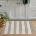 OJIA Fall Front Door Mat Outdoor Entrance 24"x36", Machine Washable Porch Rug Indoor Outdoor Rugs Halloween Doormat Cotton Woven Entryway Rug Striped Small Area Rugs for Kitchen (Gray/White/Tan)