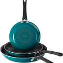 Tramontina Porcelain Enamel Non Stick 3-Pack Frying Pans, Skillet Set with Reinforced Nonstick Coating, Dishwasher and Oven Safe (Teal)