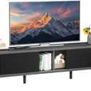 Clikuutory Mid Century Modern 70 Inch TV Stand with Two Large Storage Space for 50 55 60 65 70 75 80 Inch TVs, TV Console with Two Sliding Door, Entertainment Center for Bedroom, Grey