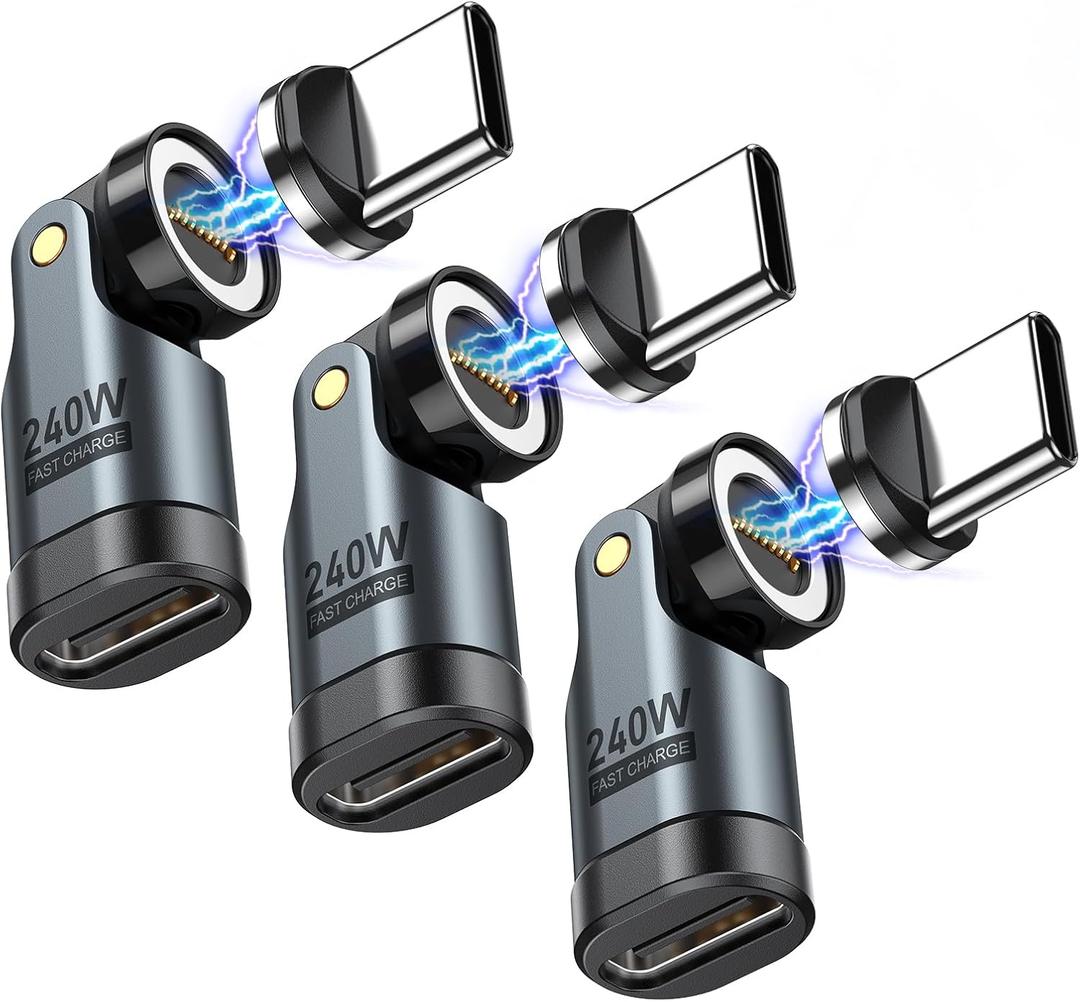 USB C Magnetic Adapter PD 240W(3Pack), 9PIN USB C 90 Degree Adapter/C Right Angle Adapter/180 Degree C Connector/C to C Adapters for 1Phone 16/15, Ma-Book Pro/1Pad Series, Samsung Galaxy Series
