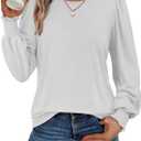 ATHMILE Fall Long Sleeve Shirts for Women Business Casual Crewneck Tops Dressy Blouses with Smocked Cuffs Teacher Outfits (XXL)