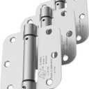 Self Closing Door Hinges, 3.5 Inch x 3.5 Inch, 5/8" Radius, UL Listed, Pack of 3, Brushed Nickel