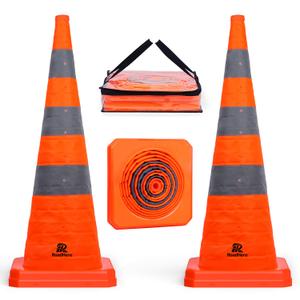 RoadHero 36 Inch 2 Pack Collapsible Traffic Safety Cones, Multi Purpose Pop-up Cones with Reflective Collar for Road Safety, Orange Cones for Driving Training, Parking Lots