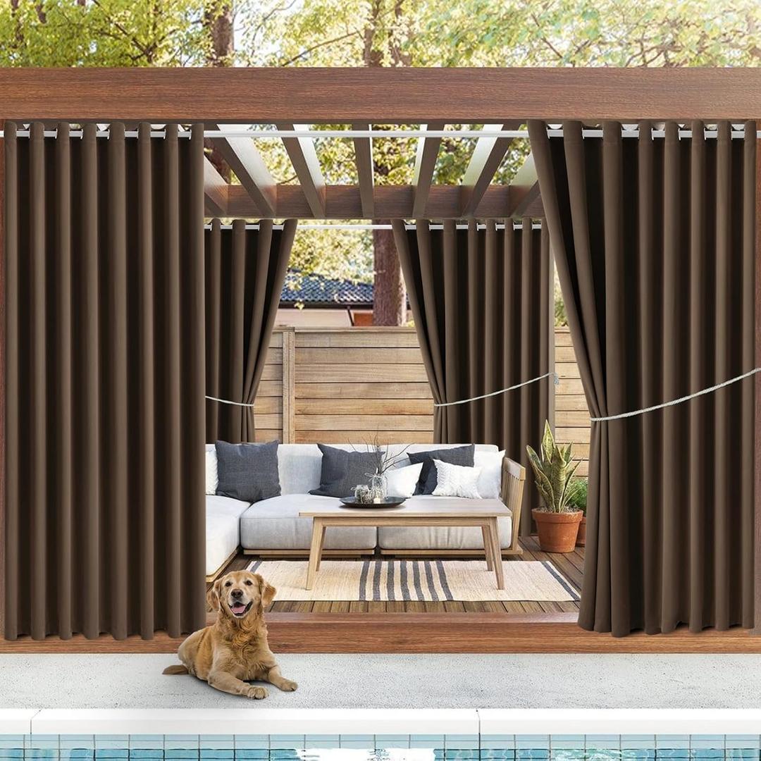 Waterproof Outdoor Curtain W105 x L84 - Grommet Top Sunlight Blocking Window Treatment Drapes Blackout Curtains for Home Bedroom Living Room Outdoor Patio Porch Pergola Cabana Gazebo (2 Panels) (Brown)