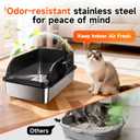 Extra Large Stainless Steel Litter Box with Lid, XL Odor Free Metal Litter Box with High Sides for Big Cats, Open Top Easy Cleaning Kitty Box Anti-Urine Leakage, Non-Sticky, Include Scoop, Black