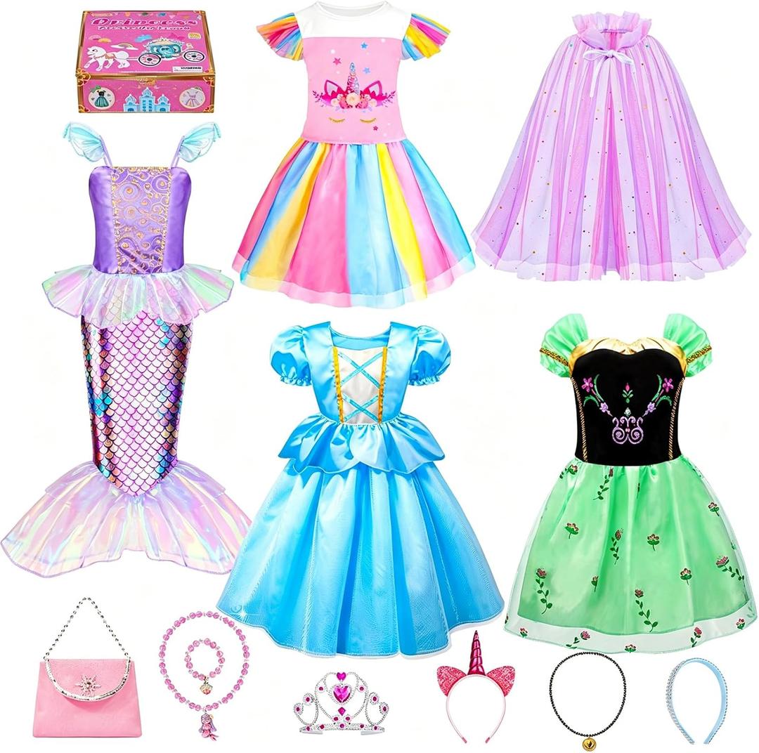 Meland Princess Dress Up - Dress Up Clothes for Girls with Toys,Christmas Birthday Gift for Toddler Girls 3,4,5,6,7,8 Years (Pink)
