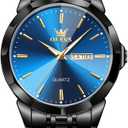 OLEVS Watch for Men Diamond Business Dress Analog Quartz Stainless Steel Waterproof Luminous Date Two Tone Luxury Casual Wrist Watch Blue