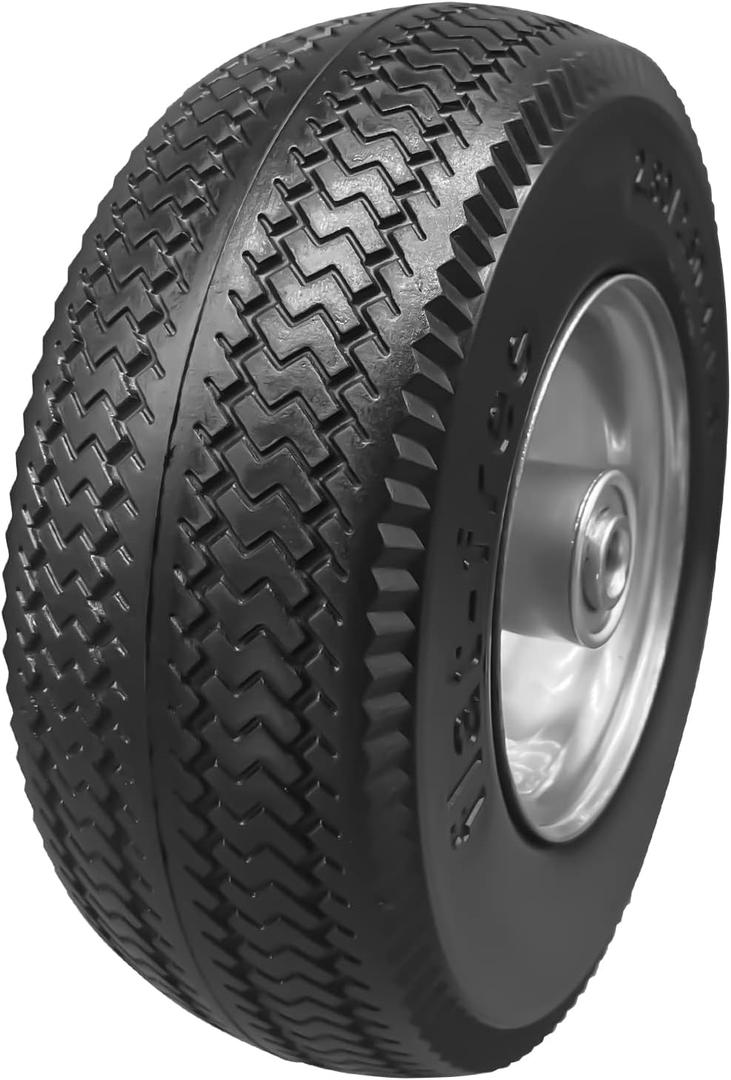 8.5" Flat Free Solid Polyurethane Tire and Wheel, 2.80/2.50-4 PU Airless Tires with 1/2" Ball Bearings, 3" Centered Hub for Hand Truck/Utility Cart/Dollies/Garden Trailers/Various Carts, 1 Pc