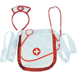 Nurse Costume 3 Piece Set Includes Hat Apron and Stethoscope White (One Size)