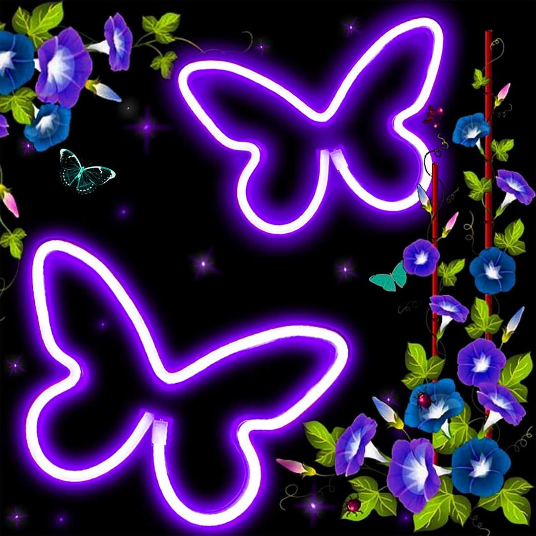 1 Pack Butterfly Neon Sign,neon signs for wall decor for Bedroom, USB/Battery Operated LED Light, Girls Room Decoration for Party, Birthday Gifts, Wedding, Holiday, Home Decor(Purple)