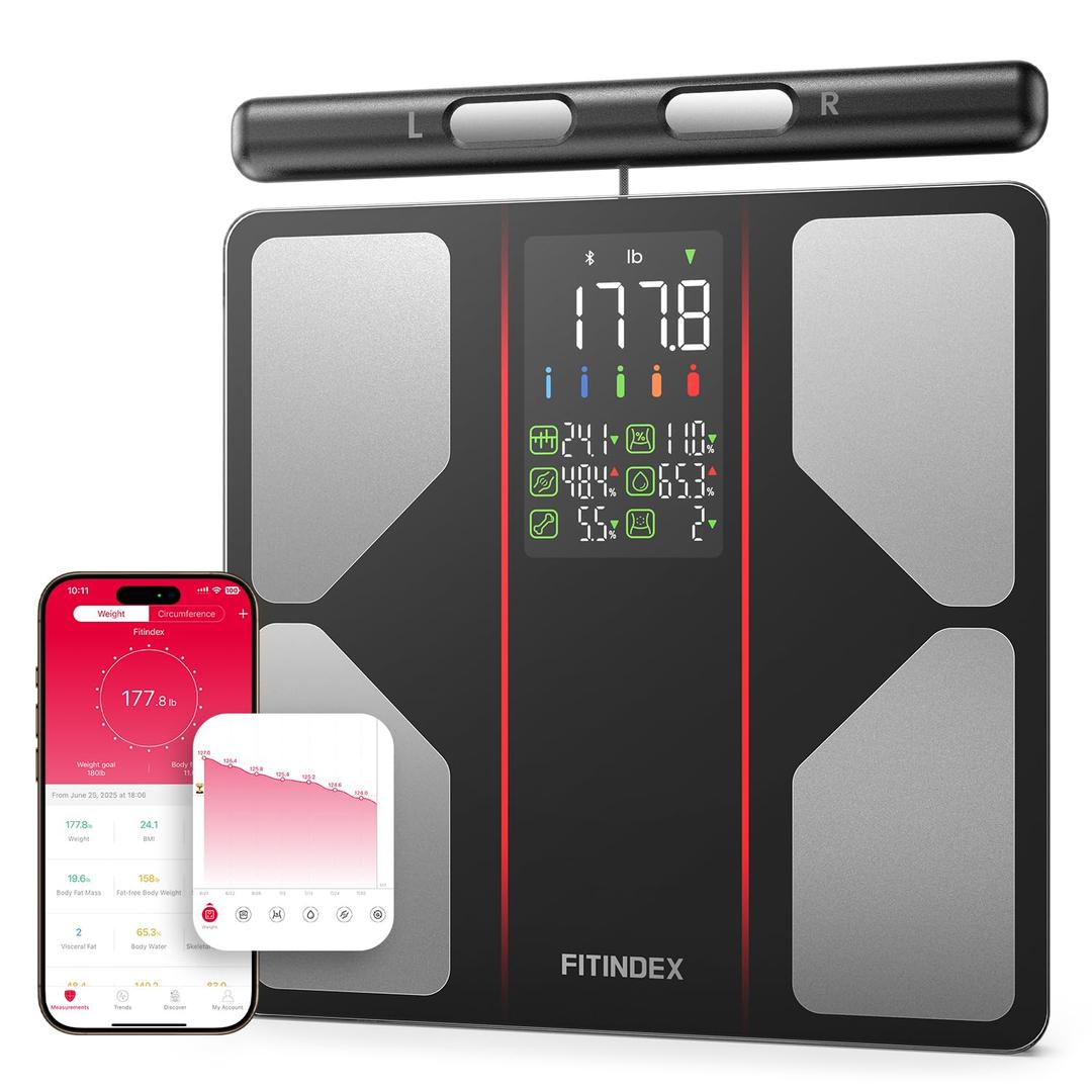 FITINDEX Smart Scale for Body Weight, Body Composition Analyzer with 8-Electrode Large Platform for Weight, BMI, Fat, Muscle Mass, Segmental Muscle Analysis, High Precision, 400 lbs