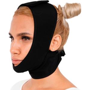 invera Chin Compression Garment After Liposuction Surgery, Neck Cover Strap Bandage (Large (Pack of 1), Black)