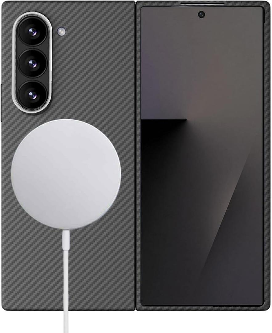 Aramid Fiber Case for Samsung Galaxy Z Fold 7 Compatible with MagSafe, Black 600D with Carbon Fiber Texture, Super Slim Protective Cover Skin, Soft Touch Sturdy Durable Snap-on Back Cover