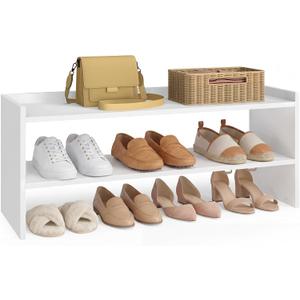 VASAGLE CUSTOS Collection - Shoe Rack for Closet, Stackable Shoe Organizer Shelf for Entryway, 2 Tiers, 11.7 x 32.3 x 14.2 Inches, White ULBS060WZ01S