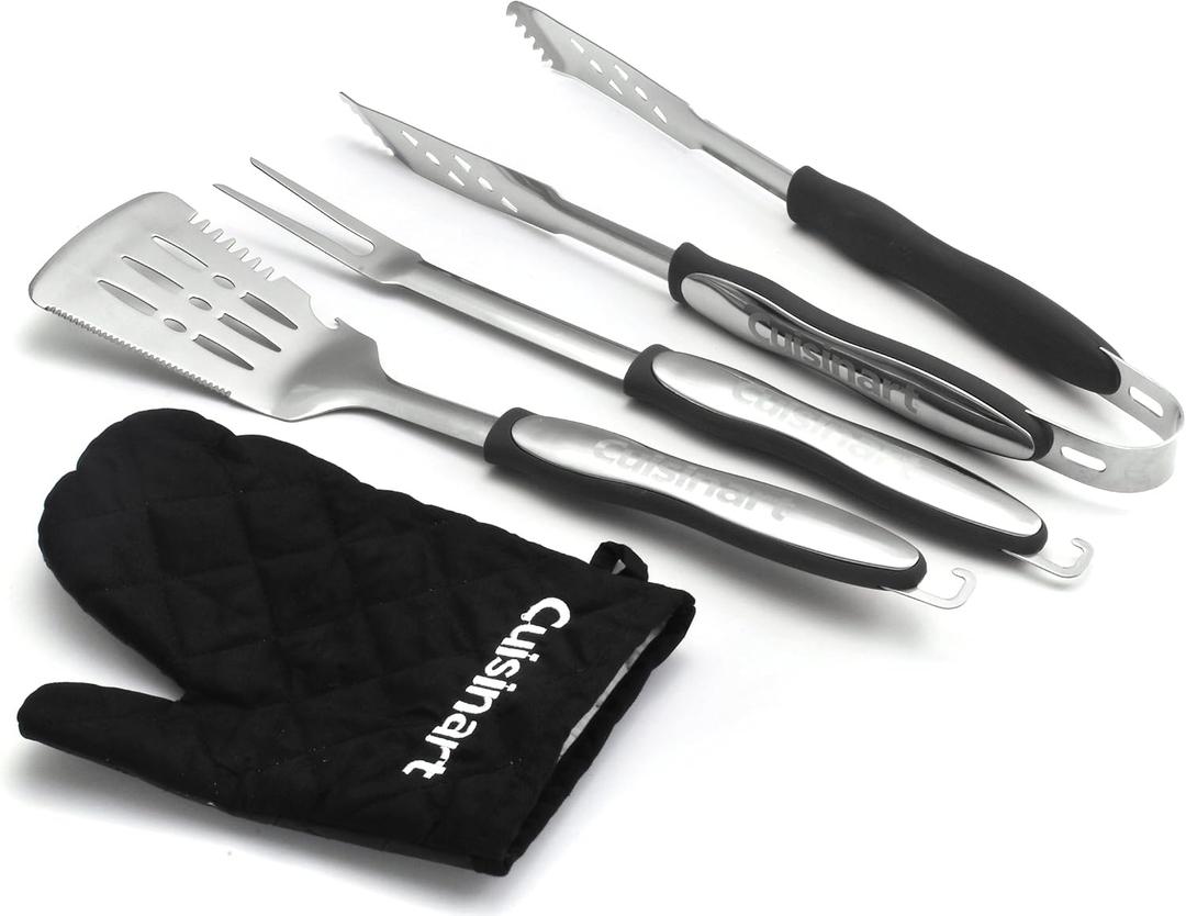 Cuisinart 3Piece Stainless Steel BBQ Grilling Tool Set with Grill Glove Outdoor Grill Accessories, Perfect Grilling Gift for Men, Dads & Grill Masters, CGS-134BL