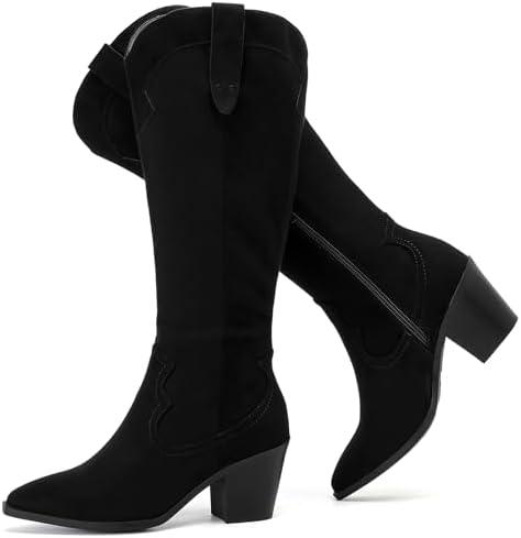 Ruiee Knee High Boots for Women Slouchy Chunky Heel Long Boots Pointed Toe Comfort and Fashion Fall Winter Woman Boot, Size 9