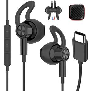 iMangoo Wired Earbuds for Apple/Android USB C Headphones with Anti-Fall Ear Buds Tips DAC Chip Corded Type C Earphones for iPhone 15 16 17 Pro Max for Samsung/Galaxy S25 S24 S23 USBC Headphone Black