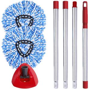 Spin Mop Head, Base, Handle Replacement for O-ceda EasyWring RinseClean Microfiber Spin Mops, 2 Microfiber Mop Refills, 1 Triangle Head Cover and 30-58in Handle (Blue (2-Tank System))