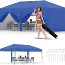 10x20 Pop Up Canopy, PeakPursuit Party Tent Outdoor Canopy with 6 Removable Sidewalls, Easy Set-up Commercial Party Tent Waterproof for Wedding, Outdoor Pergola for Backyard (Blue)