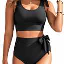 Two Piece High Waisted Swimsuits - Women Tummy Control Bikini Modest Bathing Suit 2PC 2025 (X-Small, Black)