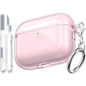 for AirPods Pro 3 Clear Case 2025, Military-Grade Shockproof, Soft TPU Highly Transparent Anti-Yellowing for AirPods Pro 3 Case with Cleaning Kit & Cute Round Buckle, Clear Pink