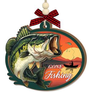 2 x Gone Fishing Christmas Ornament 2025 - Wooden Fish Ornaments for Christmas Tree, Fishing Gifts for Men, Dad, Husband, Grandpa - Fisherman Christmas Decoration, Outdoor Sports Gift Ideas