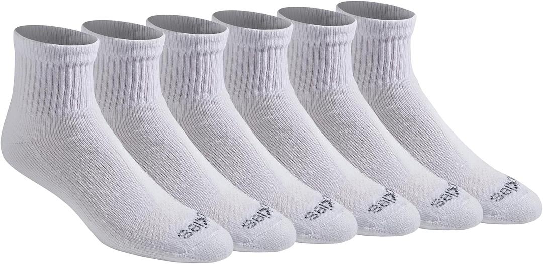 Dickies Men's Dri-Tech Moisture Control Quarter Socks, (6, 12, 18 Pairs), Solid White (6 Pairs), Large