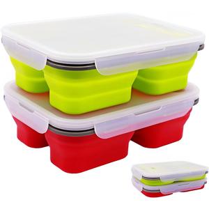 1 Pack Big Size Collapsible Silicone Bento Lunch Boxes With Lids,3 Compartments Lunch Food Storage Containers, Safe in Microwave, Dishwasher and Freezer, 45.6oz, BPA Free