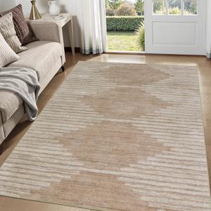 HelloTree Area Rug 3x5 Geometric Rug,Washable Modern Neutral Stain Resistant Indoor Carpet Boho Living Room Moroccan Rugs Fluffy Rug for Living Room Bedside Room Decor for Family-Pink&Khaki