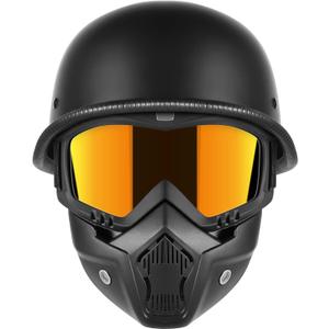 TRUSTERTHEE Motorcycle Half Helmets with Face Shield, German Style Motorcycle Helmet for Adult Men Women, DOT Approved Retro Half Shell Helmet for Moped Cruiser Scooter (Large, 1Matt Black)