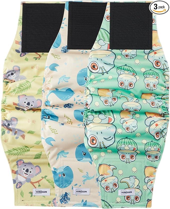 Washable Dog Diapers Male Reusable, Premium Belly Bands for Male Dogs Small, Pack of 3, High Absorbing Small Male Dog Pee Wraps for Doggie in Incontinence or Excitable Urination and Training(S