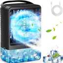 Portable Air Conditioners Ice Fan Blow Cold Air USB Mini AC 2 Spray Ports 3 Wind Speed & 7 Colorful LED Light &Timer Small Evaporative Air Cooler Personal Portable AC for Room Home Bedroom Office (dark)