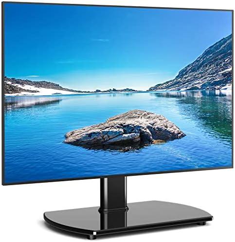 Rfiver Universal Swivel TV Stand for 27-50 55 60 Inch TVs, Height Adjustable Table Top TV Stand Mount Hold up to 88 lbs, Pedestal TV Stands with Tempered Glass Base, Replacement TV Mount Stand