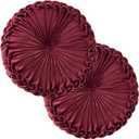 Teieas 2 Pcs Round Throw Pillows Decorative Pumpkin Velvet Boho Pleated Bed Pillows Back Support for Couch Chair Dorm Car 14.96'' (Burgundy)