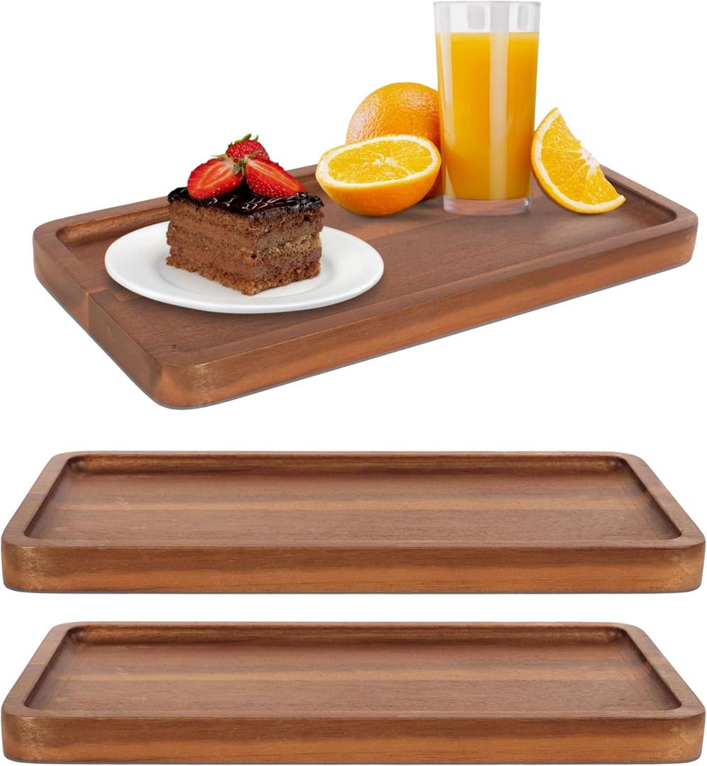 KOLWOVEN Solid Acacia Wood Serving Tray - 3 Pack, 11.8" x 5.9" Rectangular Wooden Serving Platter, Wood Boards for Food, Mini Cheese Board for Vegetable, Charcuterie, Appetizer, Decor (Set 3)