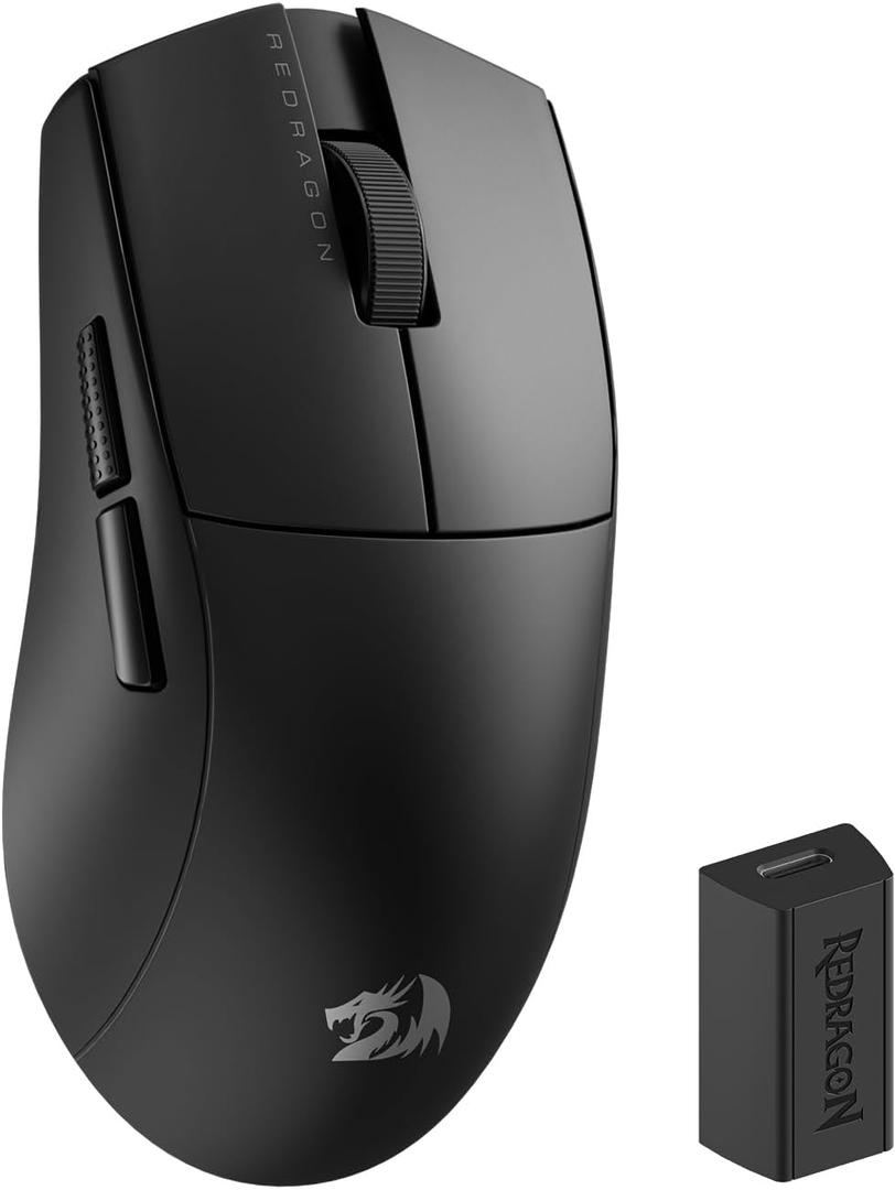 Redragon M916 PRO 3-Mode Wireless Gaming Mouse, Hype-Speed 4K Polling Rate, 49G Ultra-Light 26K DPI Mouse w/Ergonomic Natural Grip Build, Redefinable Macro Buttons, Software Supported (Black)