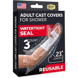 100% Waterproof Cast Covers for Shower Arm - Tight Seal - 3pk Adult Reusable Cast Protectors - Half Arm Bag Sleeves