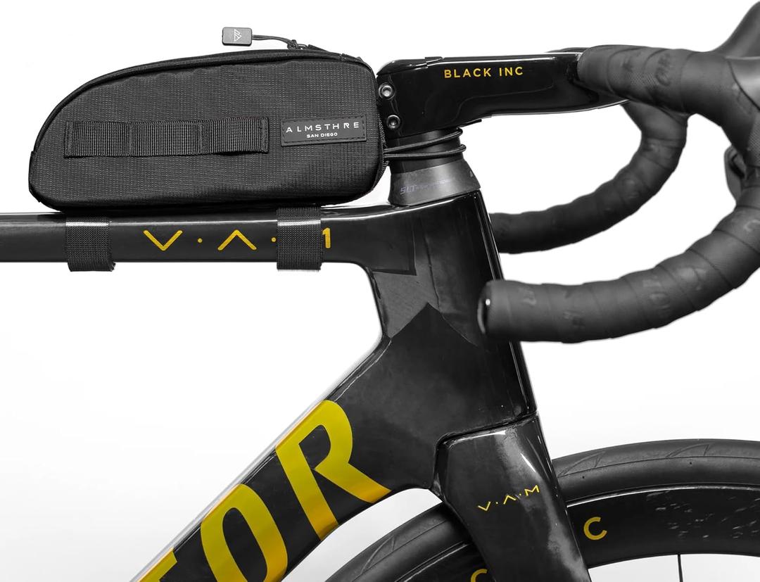 ALMSTHRE Top Tube Bag 8'' x 2'' x 3'' | Waterproof, Secure & Stable  Universal Bike Storage with Versatile Mounting  Fits Essentials | Adventure-Ready Cycling Gear (Midnight Black)