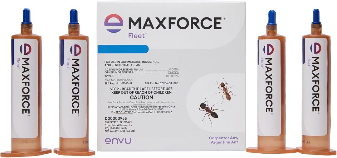 Maxforce Fleet Ant Bait Gel (4x27gram) - Fastest-Acting Ant Killer with Fipronil - Indoor & Outdoor Use - Kills Entire Colonies, Controls Carpenter, Argentine, Odorous House Ants, & More