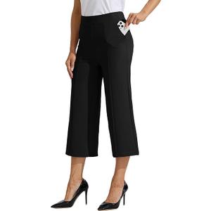 Willit Women's Capri Pants Dress Yoga Pants Wide Leg Business Casual Capris Work Slacks Stretch High Waisted 21" Black Plus Size 3XL