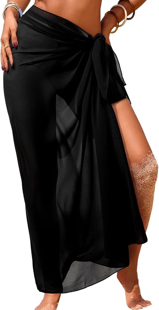 Herseas Women Sheer Sarong High Slit One Size Swimsuit Coverups 2026 Summer Floral Print Chiffon Wraps Beach Cover Up