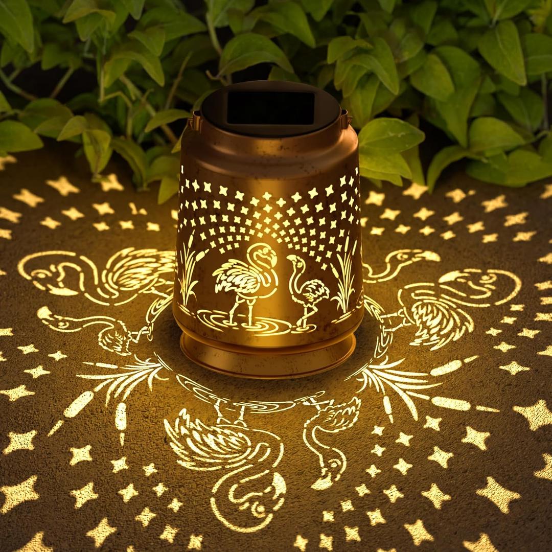Flamingo Solar Lantern for Garden Outdoor Decor Hanging Metal Light Decoration for Patio, Yard, Lawn, Pathway, Backyard Birthday Gift for Mom, Women, Grandma