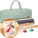Yellow Mountain Imports American Mahjong Set, Celadon Koi with Mint Green Fabric Case - Four Wooden All-in-One Racks with Pushers, Wright Patterson Scoring Coins, Dice, and Wind Indicator, Medium