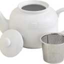 HIC Kitchen House of Prill Teapot with Stainless Steel Infuser, Fine Porcelain, White, Steeps Loose Tea, 6-Cup, 32-Ounce Capacity