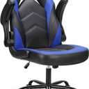 Sweetcrispy Computer Video Game Desk Chair: Ergonomic Comfy Lumbar Support, PU Leather with Flip-up Armrest, Height Adjustable and 360° Swivel, for Adults, Black Blue