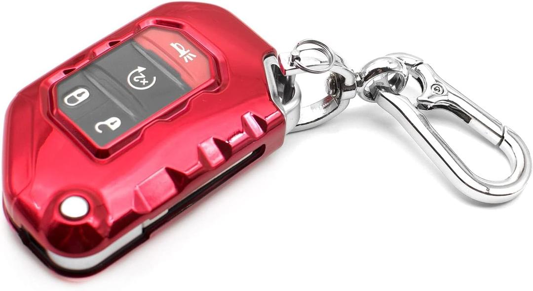Fit for Jeep Gladiator JT Sahara JLU Wrangler JL JLU Rubicon Wagoneer TPU Key Fob Remote Cover Case Shell Glove Pouch Holder Protector Keyless Entry Sleeve Accessory, w/ Key Chain, Red Fit for Jeep Gladiator JT Sahara JLU Wrangler JL JLU Rubicon Wagoneer TPU Key Fob Remote Cover Case Shell Glove Pouch Holder Protector Keyless Entry Sleeve Accessory, w/ Key Chain, Red